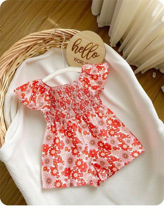 SHEIN Mono de manga corta con estampado floral para bebé niña, ideal para el verano.