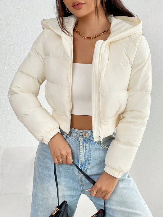 SHEIN PETITE Chaqueta corta con capucha de unicolor casual para invierno