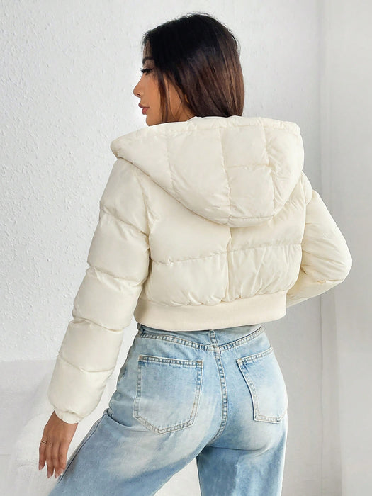 SHEIN PETITE Chaqueta corta con capucha de unicolor casual para invierno