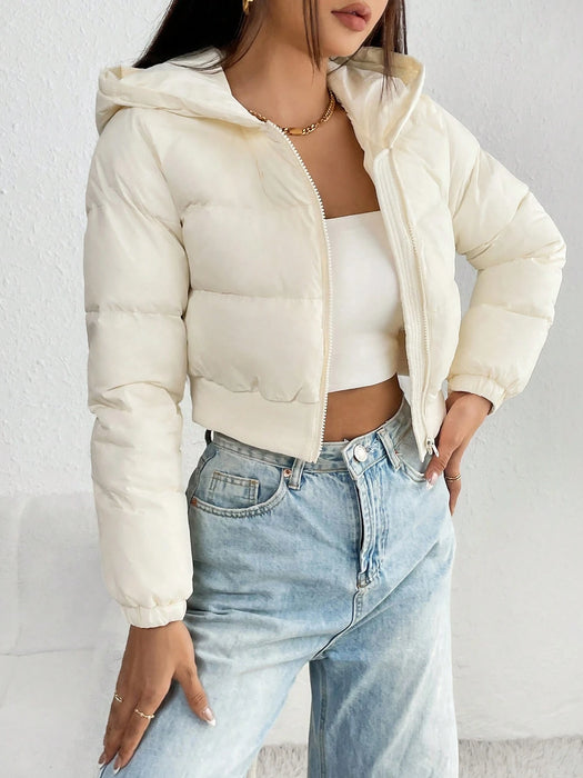 SHEIN PETITE Chaqueta corta con capucha de unicolor casual para invierno