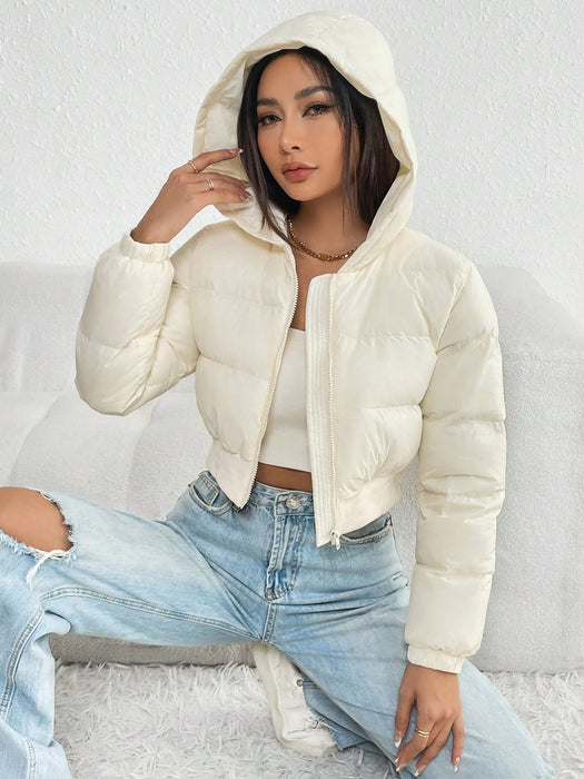 SHEIN PETITE Chaqueta corta con capucha de unicolor casual para invierno