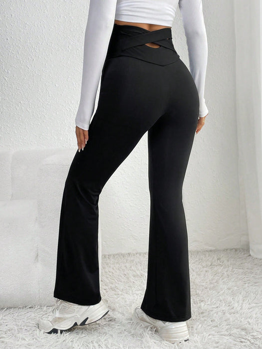 SHEIN PETITE Pantalón con espalda cruzada y pierna acampanada, para mujeres