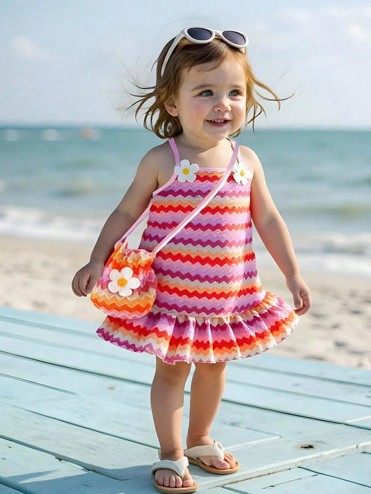 SHEIN Vestido y bolso de tirantes con estampado floral de moda casual para bebé