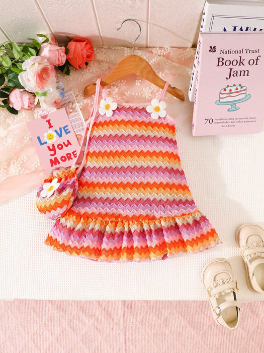 SHEIN Vestido y bolso de tirantes con estampado floral de moda casual para bebé