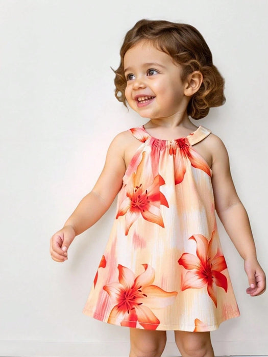 SHEIN Vestido camisero beige con cuello halter y estampado floral Playful Pals
