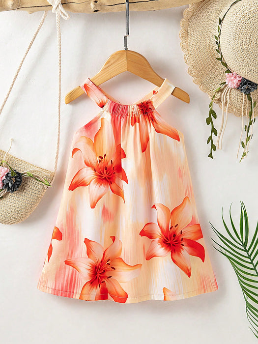 SHEIN Vestido camisero beige con cuello halter y estampado floral Playful Pals