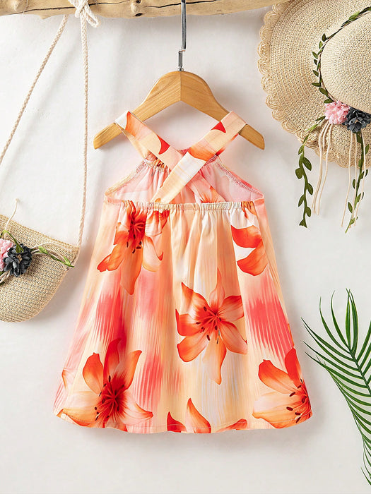 SHEIN Vestido camisero beige con cuello halter y estampado floral Playful Pals