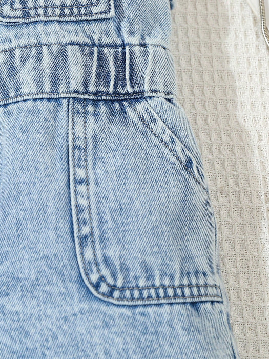 SHEIN Playful Pals Mono corto sin mangas de mezclilla con botones a presión para bebé niña