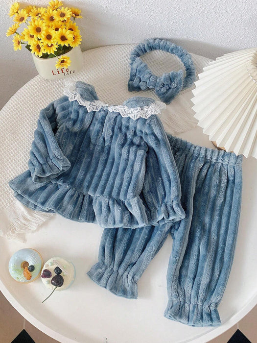 SHEIN Playful Pals Conjunto de 3 piezas para bebé niña con top de manga larga