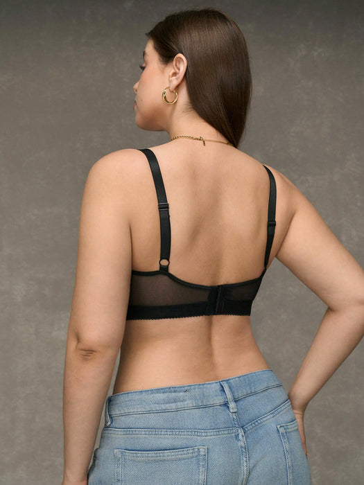 SHEIN Sujetador con aros de malla en contraste sin costuras, para mujer