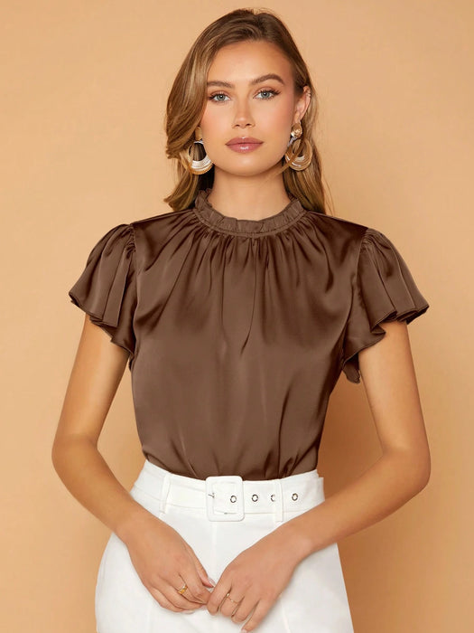 SHEIN Privé Top de cuello alto de manga mariposa