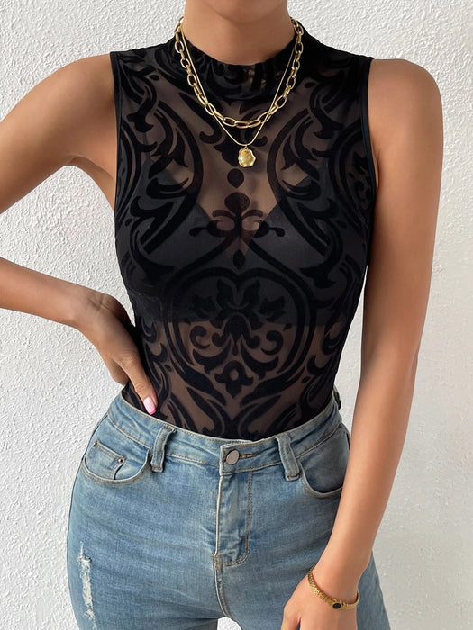 SHEIN Raffinéa Body de cuello alto con estampado barroco (sin lencería)