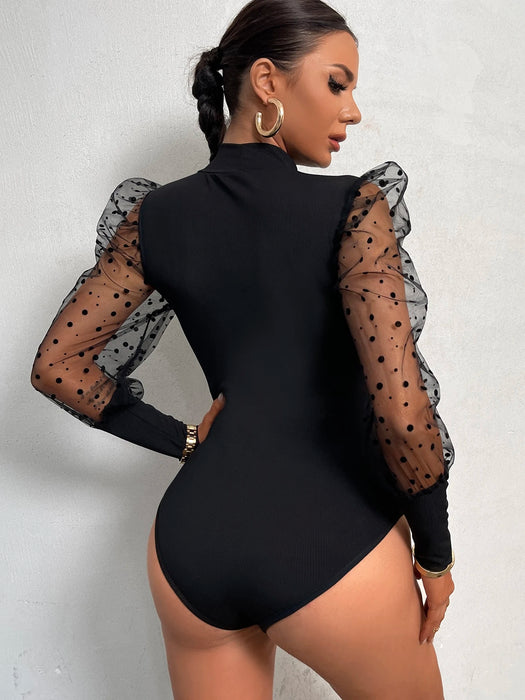 SHEIN Raffinéa Body con malla jacquard en contraste de manga farol