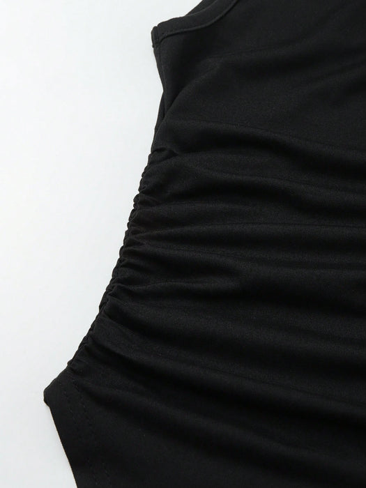 SHEIN Raffinéa Camiseta sin mangas informal y moderna con detalles metálicos en la cintura y fruncido
