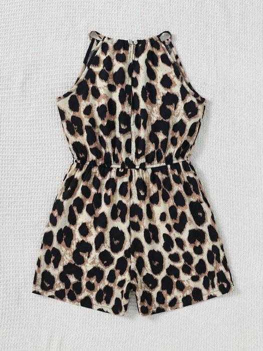 SHEIN SLAYR KIDS Mono corto sin mangas con cuello halter y estampado floral para niñas