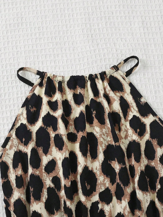 SHEIN SLAYR KIDS Mono corto sin mangas con cuello halter y estampado floral para niñas