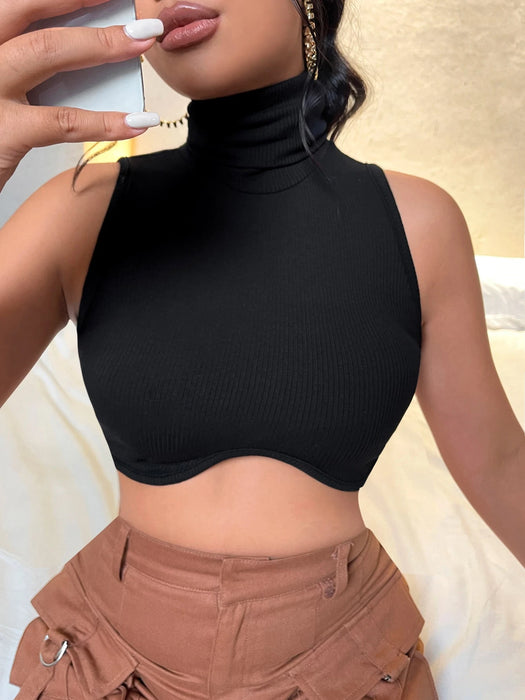 SHEIN SXY Camiseta sin mangas de cuello alto de punto acanalado liso