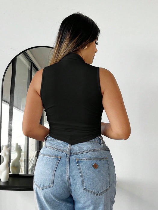 SHEIN SXY Top sin mangas con cuello alto simulado y bajo asimétrico de mujer