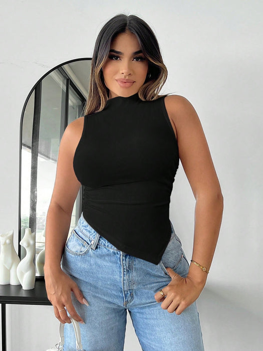 SHEIN SXY Top sin mangas con cuello alto simulado y bajo asimétrico de mujer