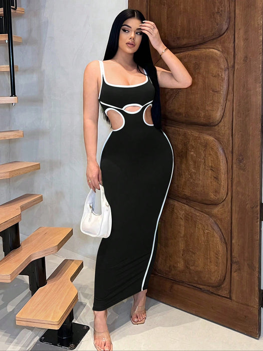 SHEIN SXY Vestido largo de verano para mujer de ajuste ceñido y diseño calado