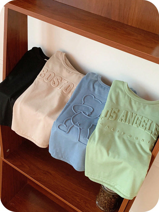 SHEIN 4 camisetas de manga corta con estampado de letras en relieve para niños