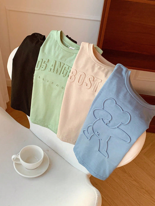 SHEIN 4 camisetas de manga corta con estampado de letras en relieve para niños