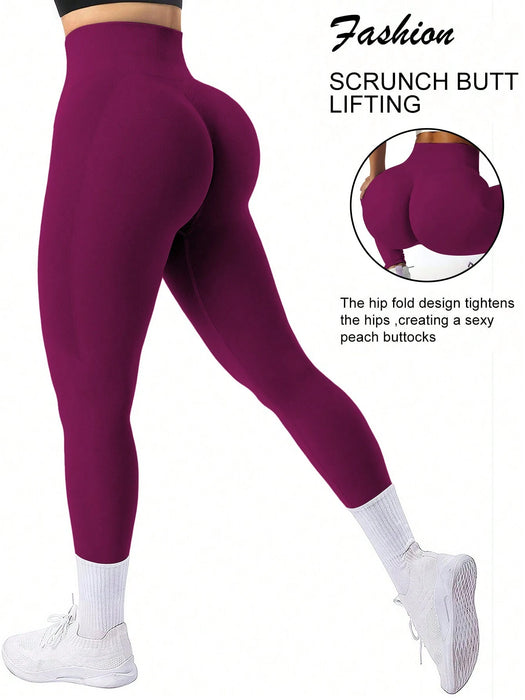 SHEIN Leggings deportivos de cintura alta, sencillos, casuales, sin costuras y de alta elasticidad