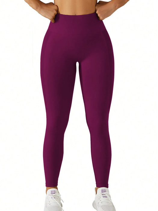 SHEIN Leggings deportivos de cintura alta, sencillos, casuales, sin costuras y de alta elasticidad