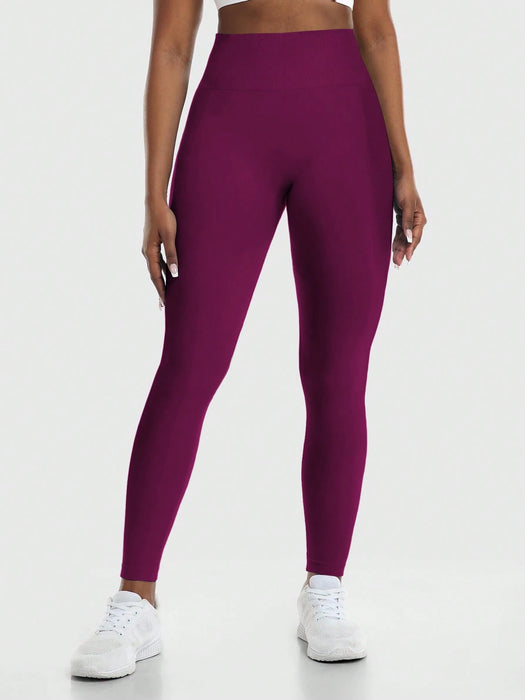 SHEIN Leggings deportivos de cintura alta, sencillos, casuales, sin costuras y de alta elasticidad