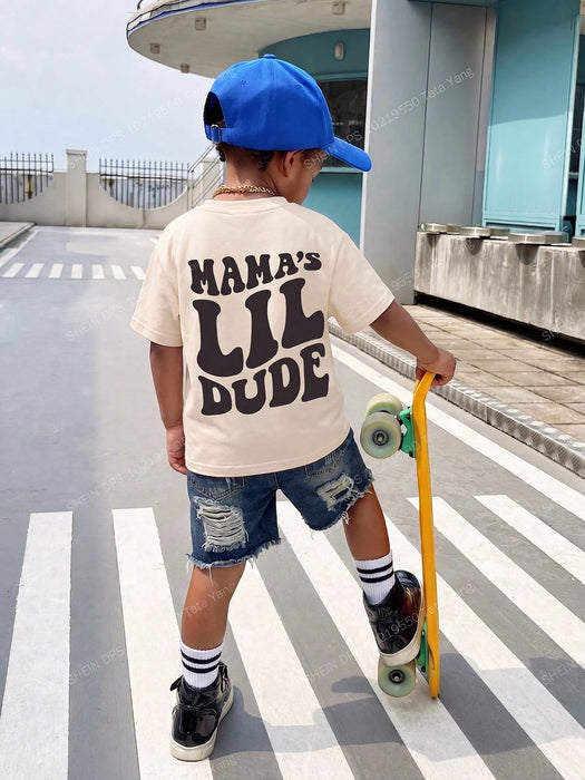 SHEIN Streecool Kids Camiseta con letras impresas para niños de ajuste holgado