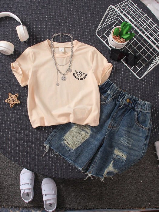 SHEIN Streecool Kids Camiseta con letras impresas para niños de ajuste holgado