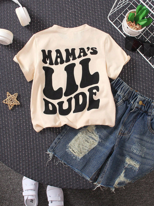 SHEIN Streecool Kids Camiseta con letras impresas para niños de ajuste holgado