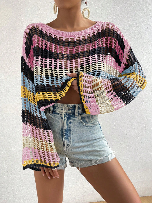 SHEIN Swim Pareo con hombros caídos y diseño calado, ideal para la playa en verano