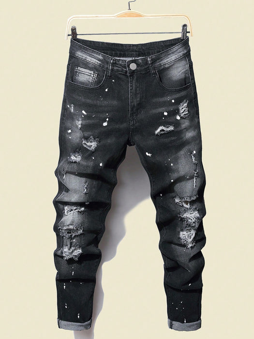 SHEIN Jeans rotos y salpicados de pintura para chico adolescente