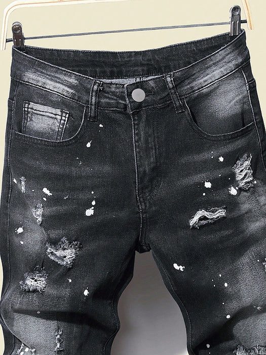 SHEIN Jeans rotos y salpicados de pintura para chico adolescente