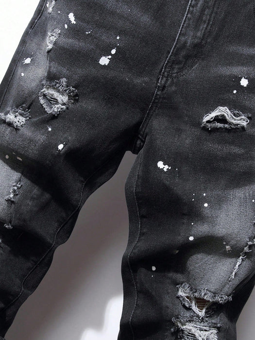 SHEIN Jeans rotos y salpicados de pintura para chico adolescente