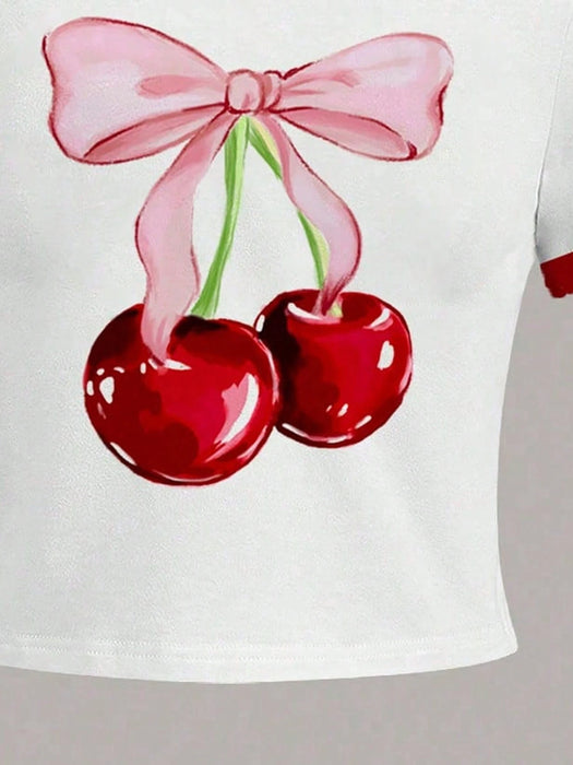 SHEIN Top corto de manga corta de cuello redondo ajustado