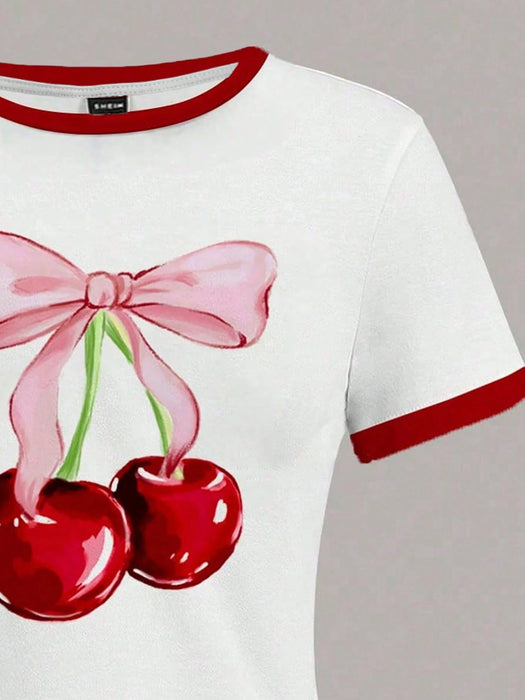 SHEIN Top corto de manga corta de cuello redondo ajustado