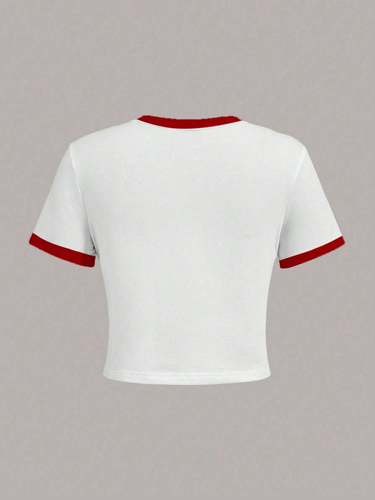 SHEIN Top corto de manga corta de cuello redondo ajustado