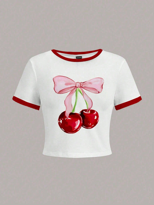 SHEIN Top corto de manga corta de cuello redondo ajustado