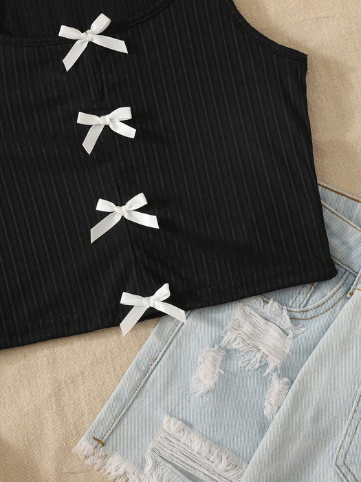 SHEIN Top de tirantes informal para niñas preadolescentes con decoración