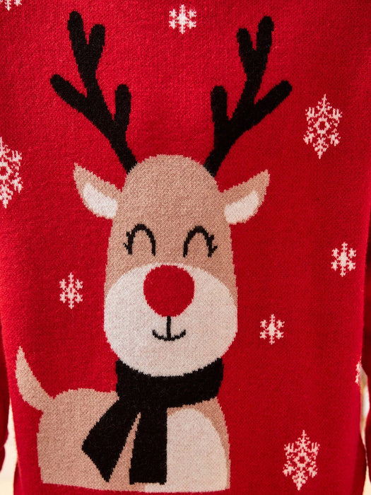 SHEIN Suéter de hombros caídos con estampado de alce navideño para niño