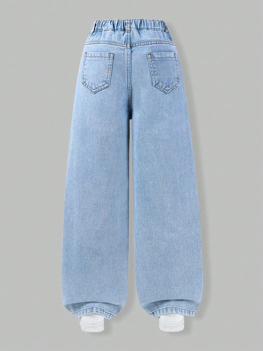 SHEIN Jeans de pierna recta estampados para niñas preadolescentes