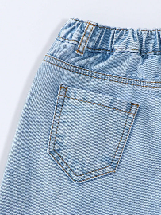 SHEIN Jeans de pierna recta estampados para niñas preadolescentes