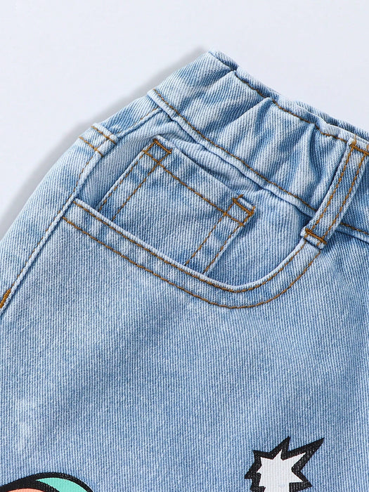 SHEIN Jeans de pierna recta estampados para niñas preadolescentes