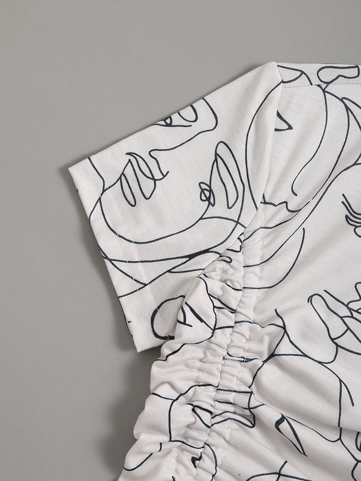 SHEIN Unity Camiseta gráfica con figura abstracta y cordón delantero, para mujer