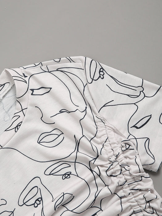 SHEIN Unity Camiseta gráfica con figura abstracta y cordón delantero, para mujer