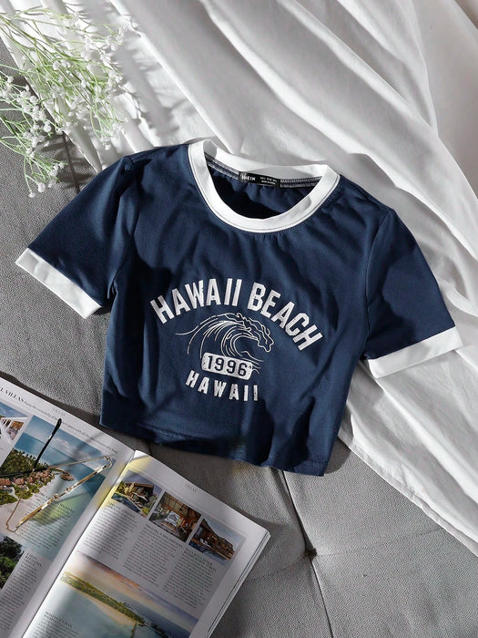 SHEIN Unity Camiseta Casual Vacation estampada con diseño de letras para mujer.