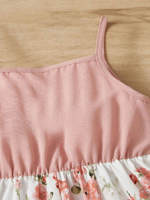 SHEIN Vestido de niña joven hasta la rodilla, sin mangas, con volantes y parches florales