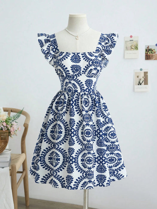 SHEIN Vestido mini para adolescentes de cuello cuadrado sin mangas